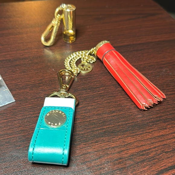 Michael Kors 3 Key Chains lot: leather red green perfume =wonderlust gold plate - Picture 1 of 3